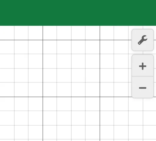 Desmos graphing area: wrench for settings and zoom plus and minus buttons.